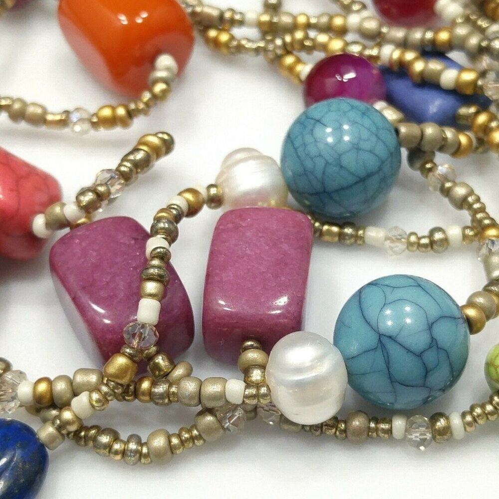 Chico's Gemstone & Faux Gemstone Long Seed Bead Necklace, 41 Inches, 2 Strands